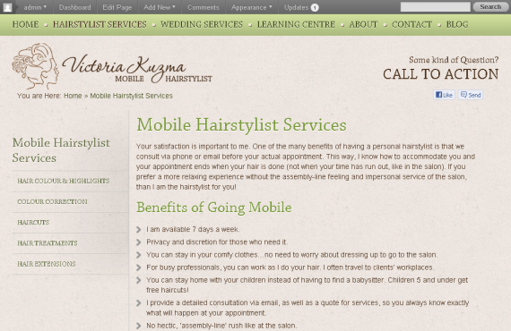 vancouver mobile hair stylist psd to wordpress project screenshot 3