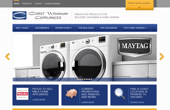 coast appliances. psd to wordpress development screenshot 1