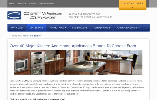 coast appliances. psd to wordpress development screenshot 3