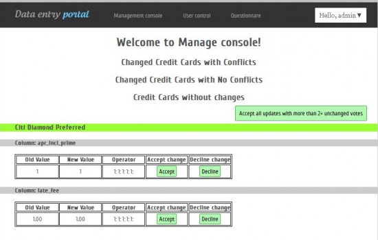 development of credit card data entry portal screenshot 1