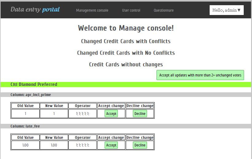 development of credit card data entry portal screenshot 2