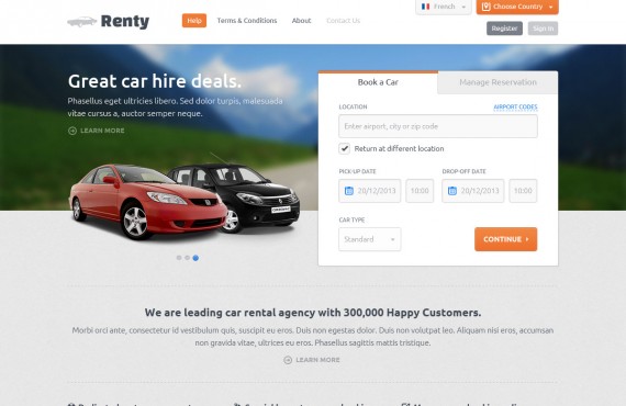 renty – car rental & booking psd template screenshot 1