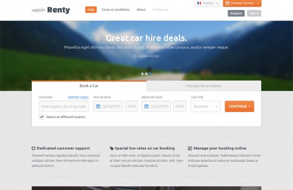 renty – car rental & booking psd template screenshot 2