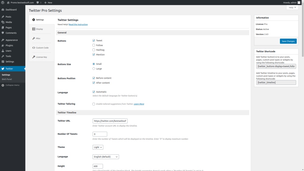 Plugin Settings page.