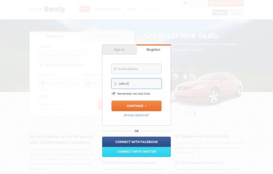 renty – car rental & booking html5 template screenshot 1