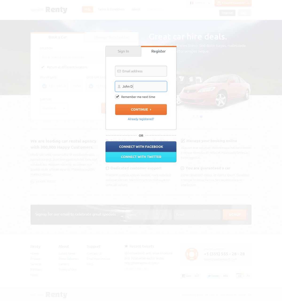 renty – car rental & booking html5 template screenshot 2