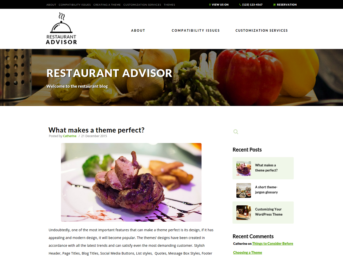 restaurant advisor – wordpress theme screenshot 1