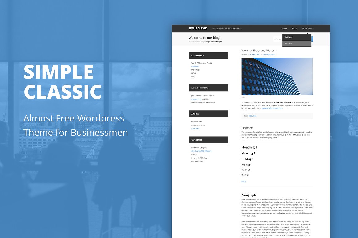 simple classic wordpress theme