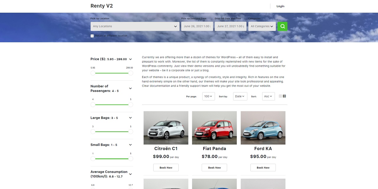 renty v2 – car rental & booking wordpress theme screenshot 3