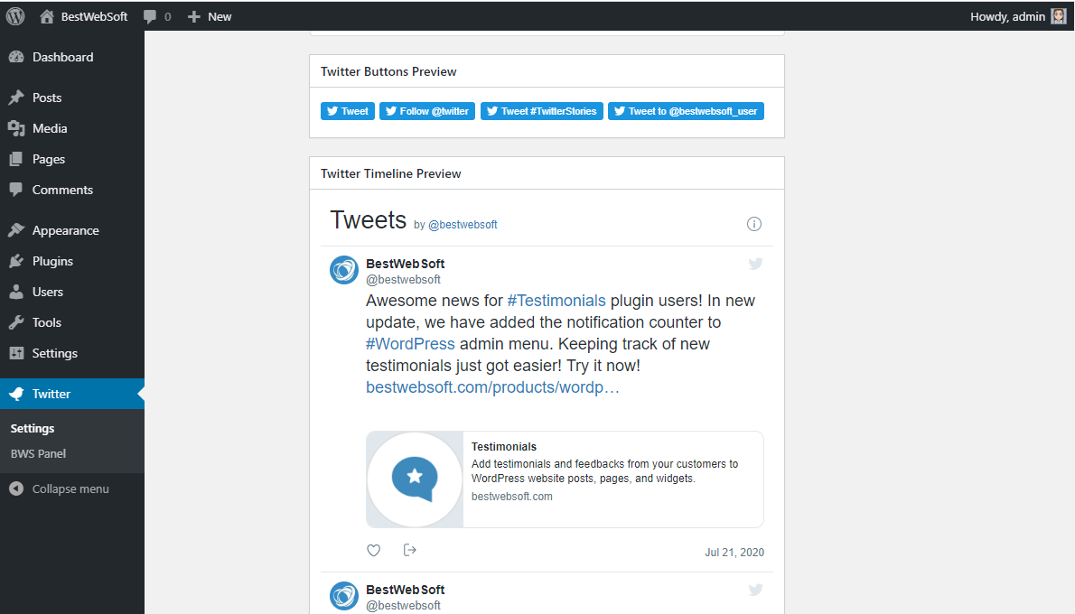 BestWebSoft’s Twitter Plugin for WordPress — BestWebSoft