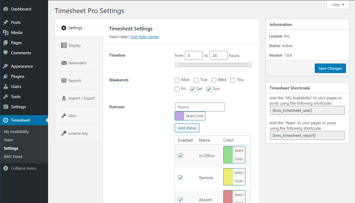 timesheet settings