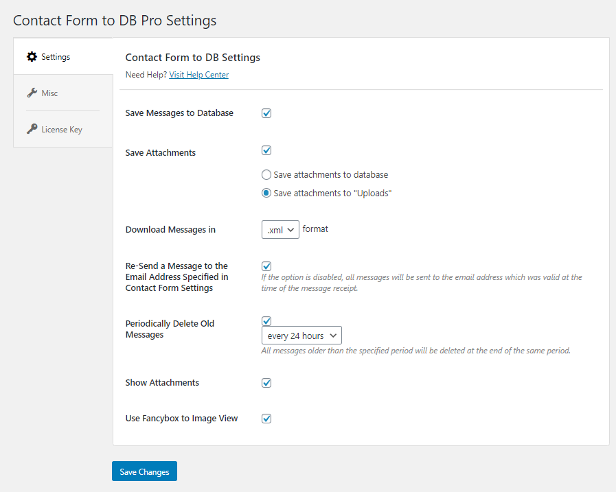 CF to DB settings