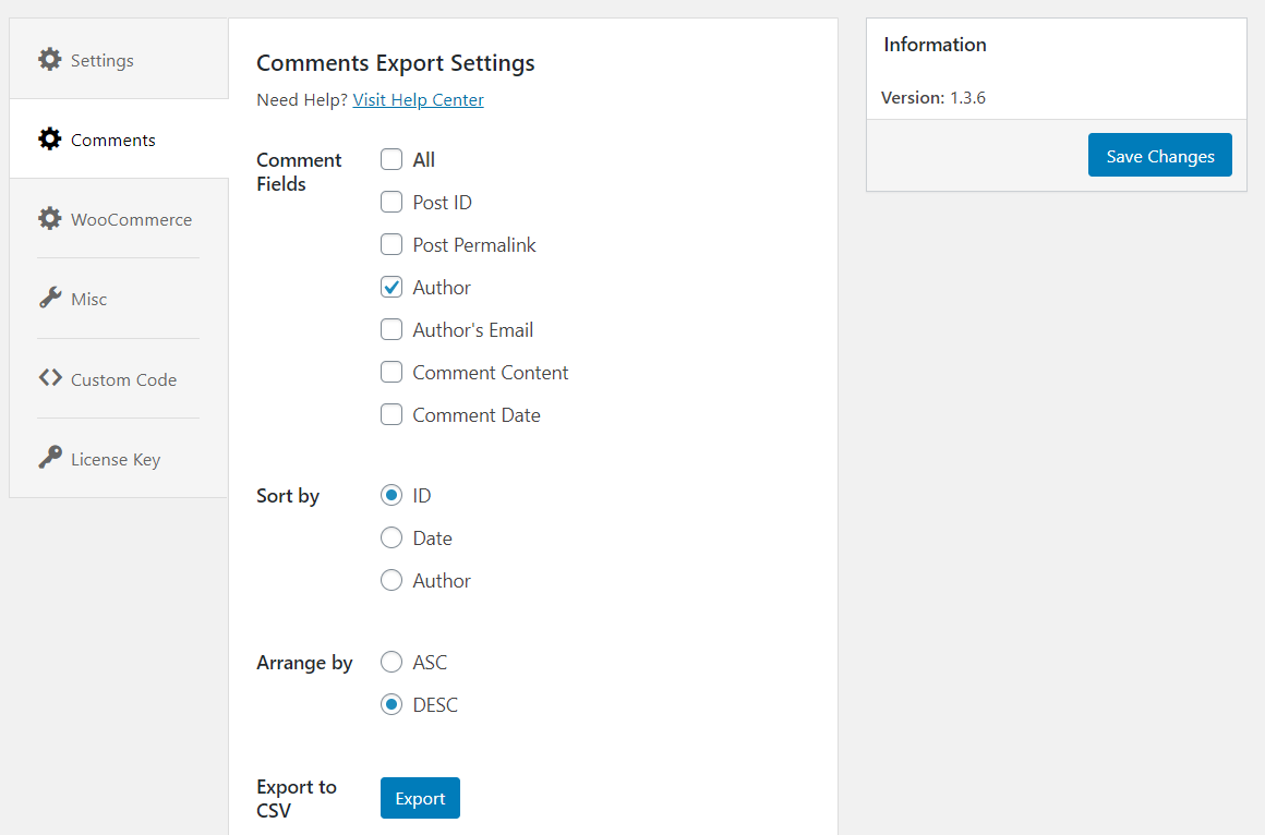 export settings