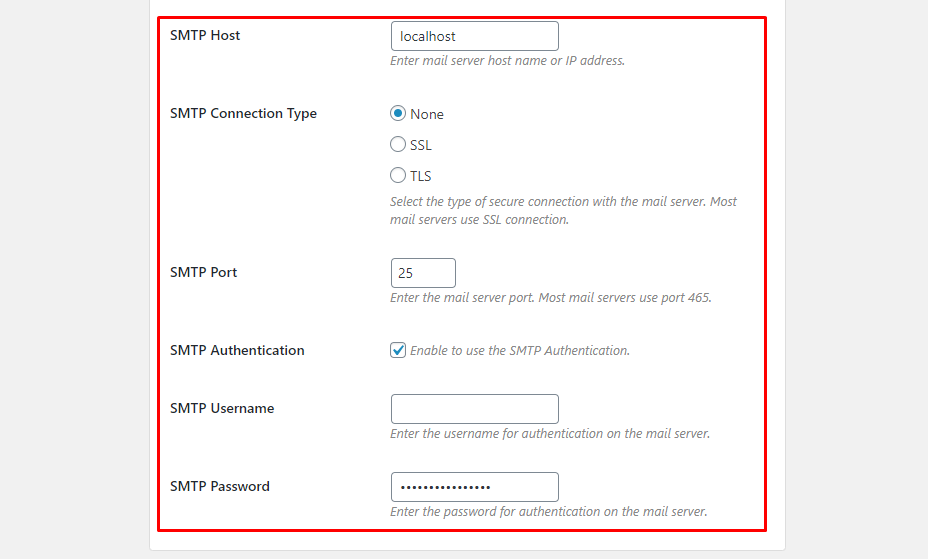 smtp general settings