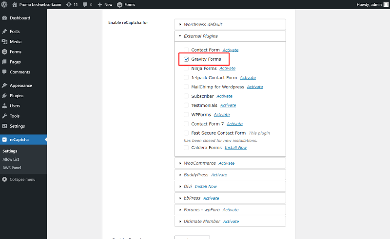 reCaptcha Solution gravity forms