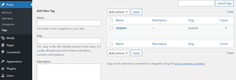 wordpress tags