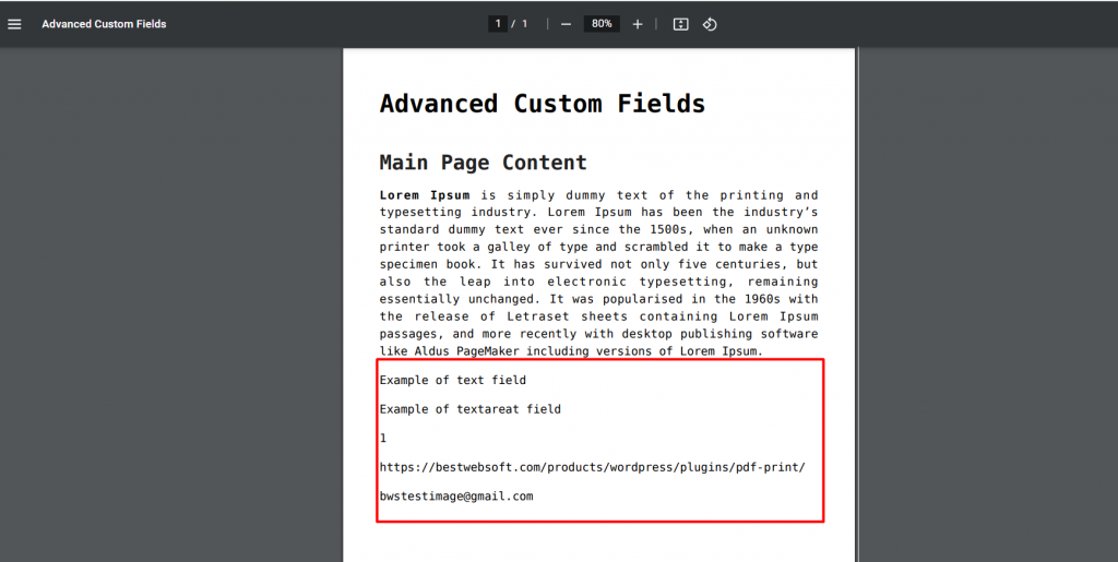 Main content without ACF displayed ind PDF view