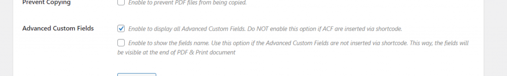 PDF and print acf settings