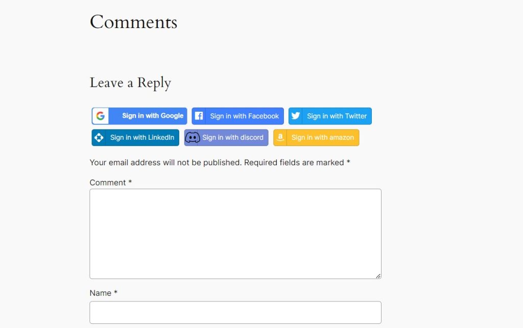 comments form social buttons