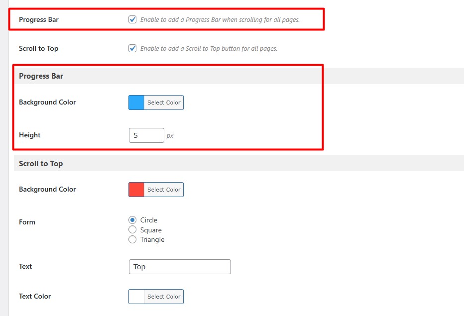 Progress bar settings pagination