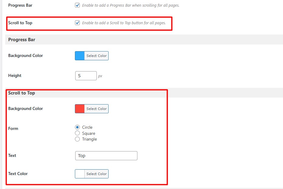 scroll to top settings pagination