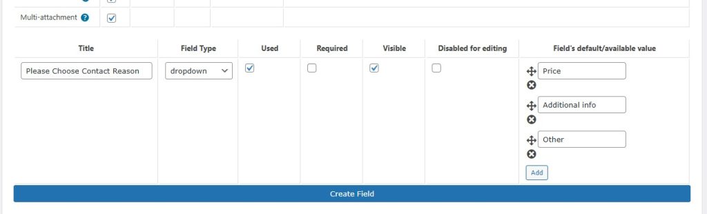 create dropdown field