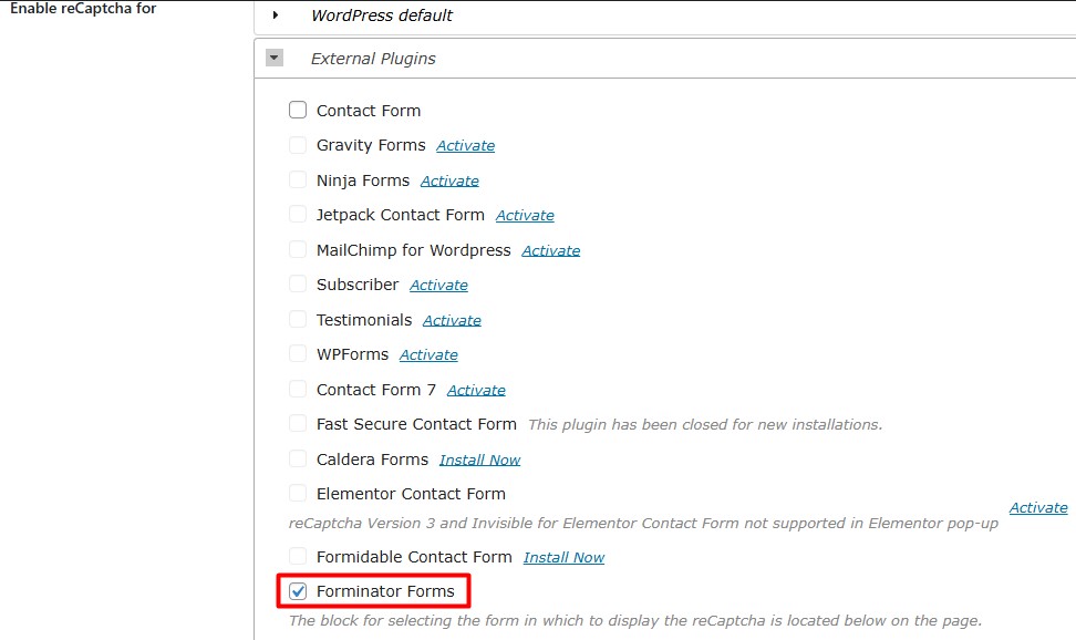 Enable recaptcha Integration With Forminator