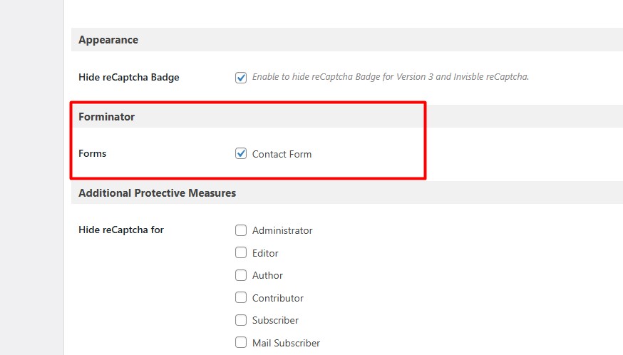 forminator forms to protect with reCaptcha