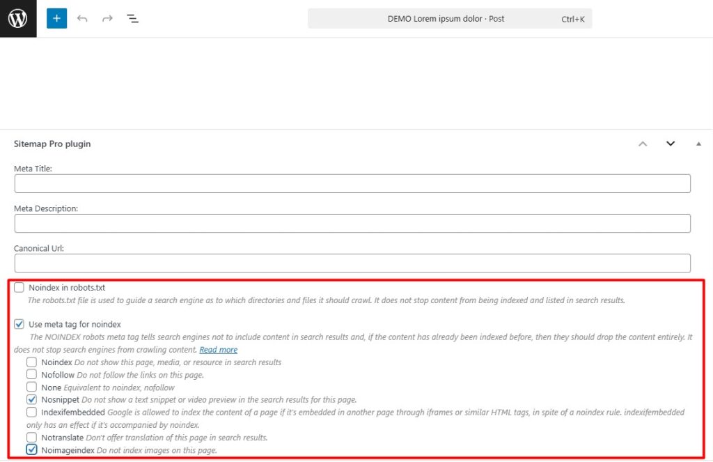apply robots directives per page or post.