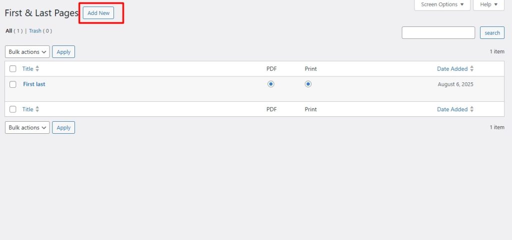 Add a New Page cover pdf wordpress