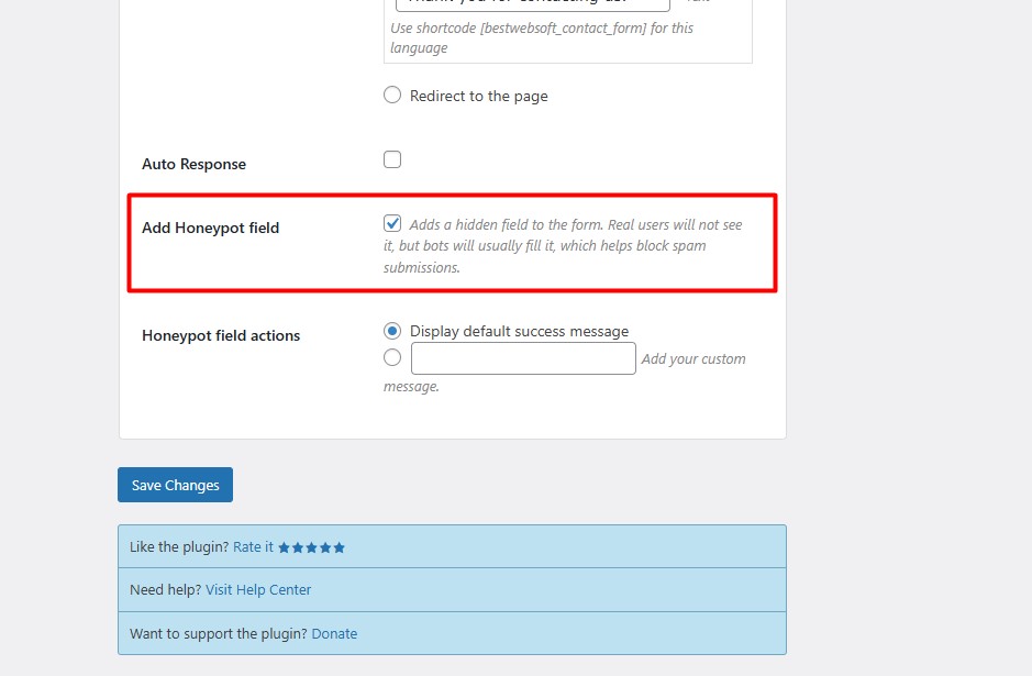 add honeypot wordpress contact form