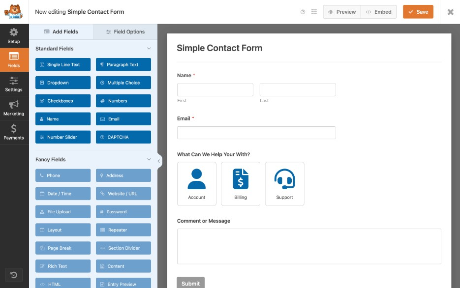 contact form builder wordpress