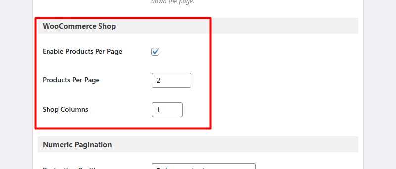 woocommerce shop page pagination settings
