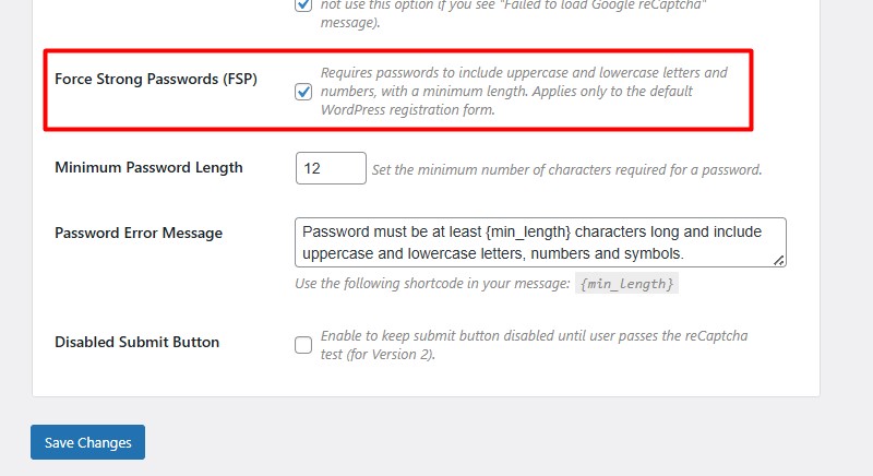 Enable Force Strong Passwords