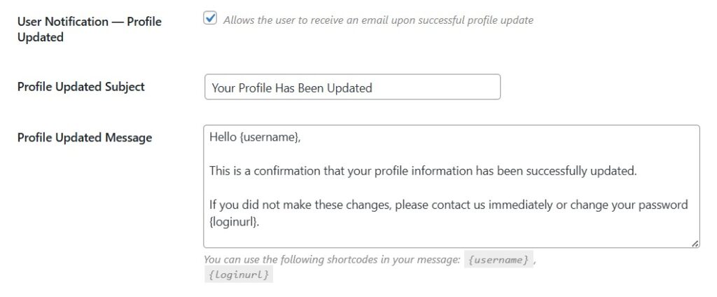 User Notification - Profile Updated wordpress