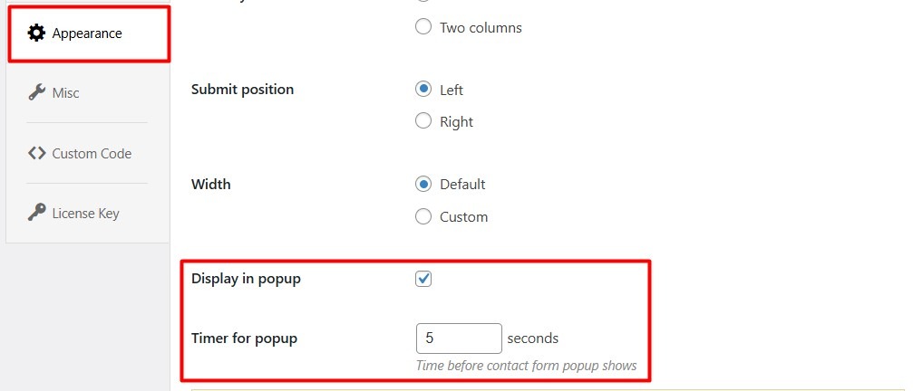 Enable Contact Form Popup